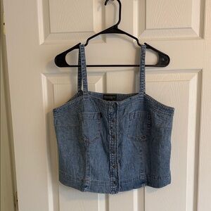 Lauren Ralph Lauren Light Blue Denim Button-Front Crop Top